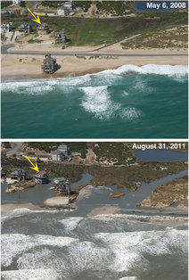 Before and after hurricane Irene in North Carolina's Outer Banks